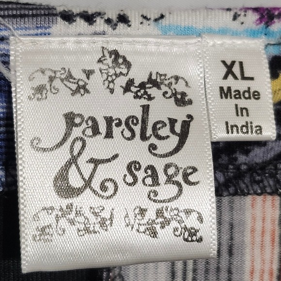 Parsley & Sage Patchwork Print V Neck Tunic Top Womens XL Black Rayon Spandex - Picture 6 of 8